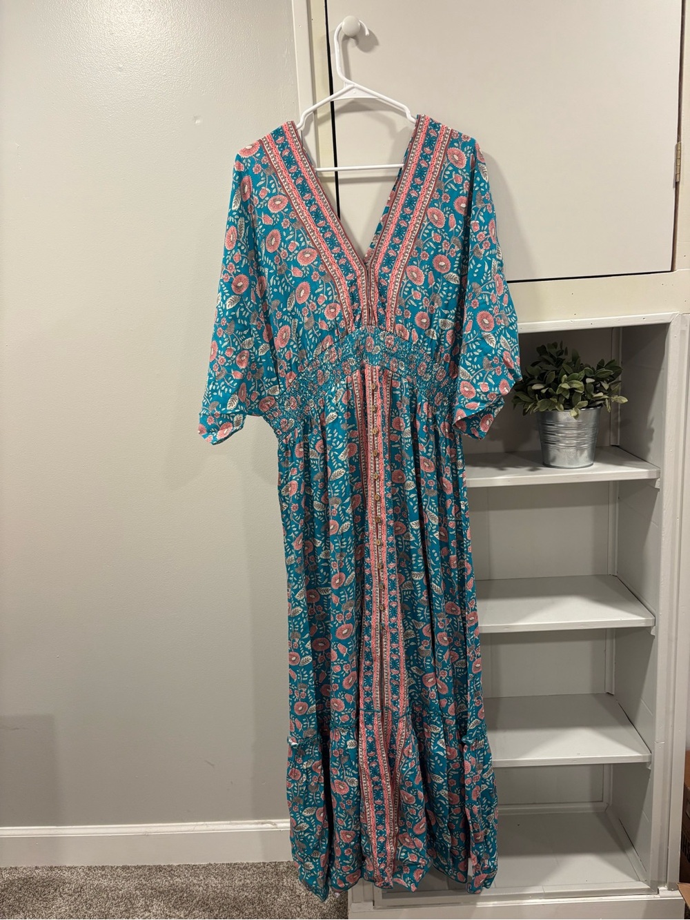 NATURAL LIFE Teal Maxi Dress with Pink Floral Trim